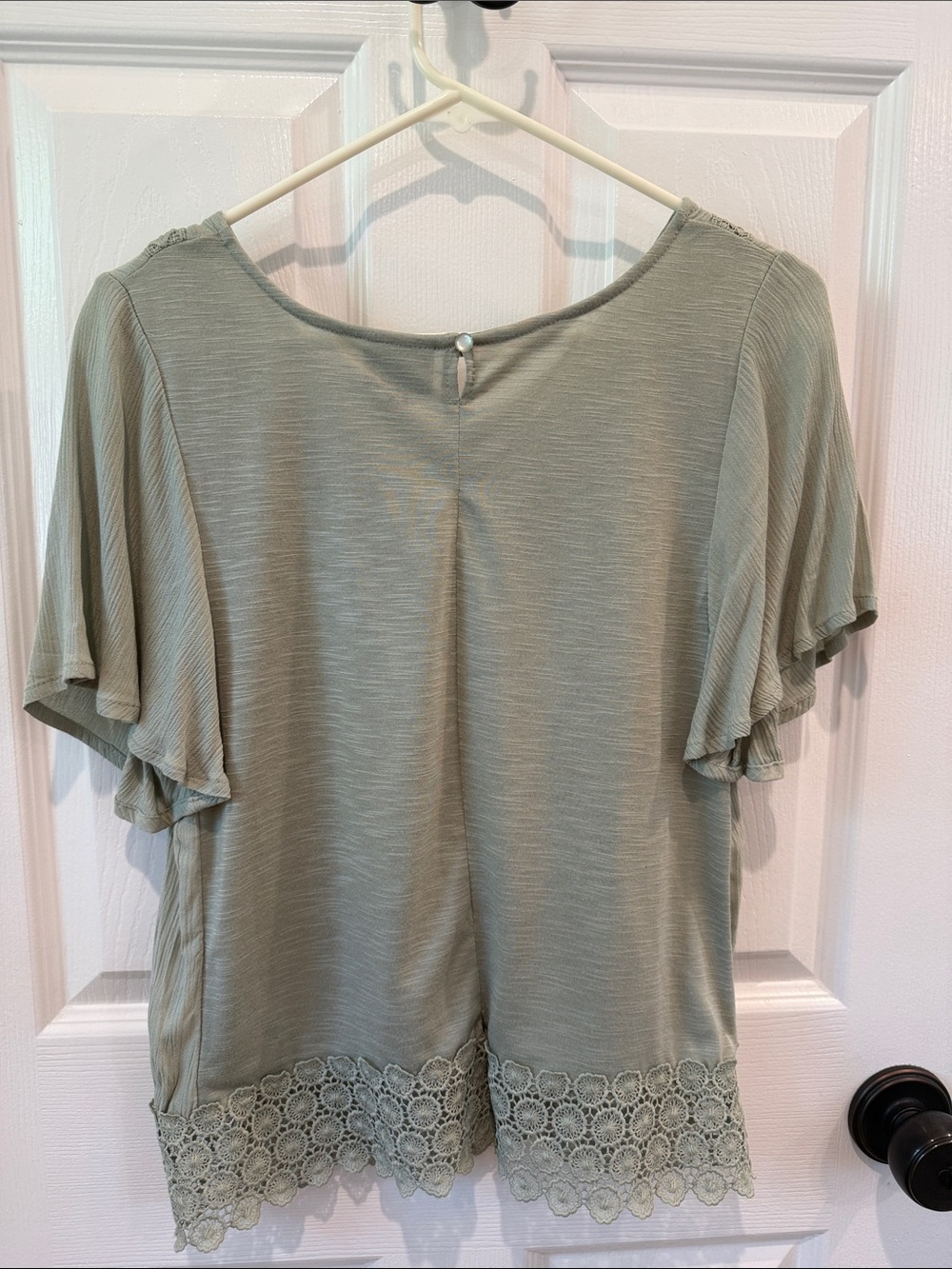 Daytrip Sage Green Lace-Trim Short Sleeve Top - Picture 2 of 6